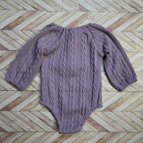 Boho Baby Girl Cable Knit Long Sleeve Sweater Romper Dusty Lavender One-Piece - Picture 3 of 10
